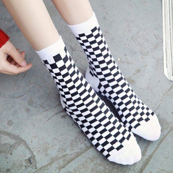 Black White Checkered 80s Vibe Socks - Picture 6 of 8